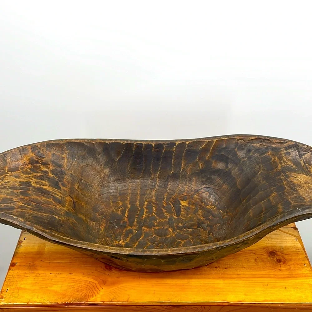NWT Pier 1 XL Hand Carved Wood Bowl 26”Rustic Farmhouse Oversized Centerpiece